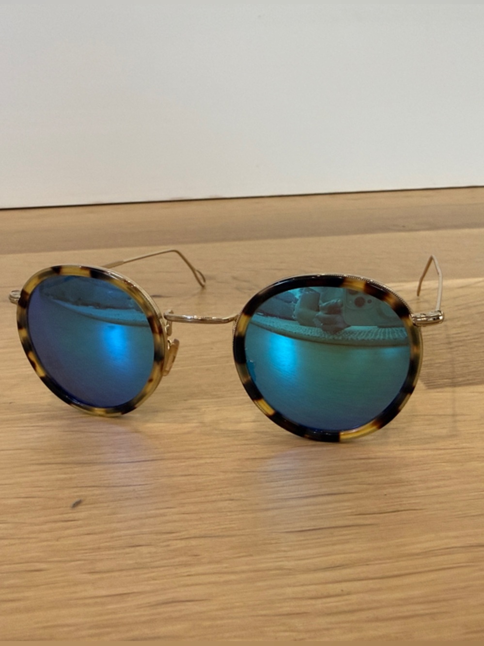 Kyme Round Tortoiseshell Sunglasses with Blue Mirrored Lenses